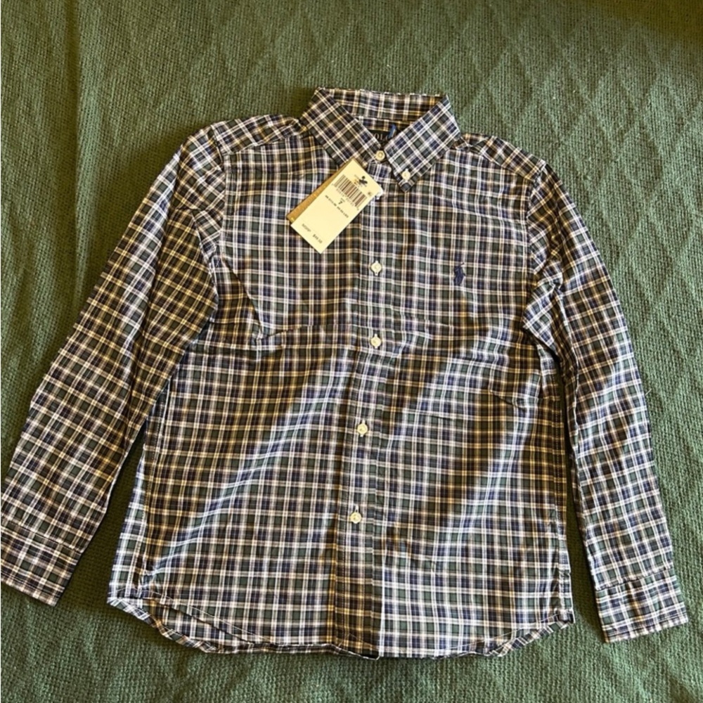 Ralph Lauren Polo button up front plaid Kids Shirt 7 orig 49.50